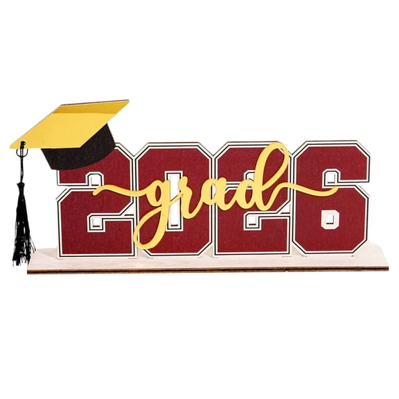 1PC Red and Gold Graduation Decorations Class of 2026 Centerpieces,Graduation Centerpieces for Tables 2026,Wooden Table Decorations for 2026 Graduation Decorations,2026 Photo Booth Props,11.8"x5.5"