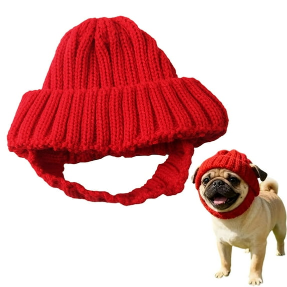 1PC Red Knit Dog Beanie with Ear Flaps,Warm Winter Hat,Cozy Pet Hat,Dog Ear Warmers Winter with Ears Holes,Noise Cancelling,Knitted Cat Snood Wrap for Pets,Cozy Stretchy Earflap Headgear,Red2,M