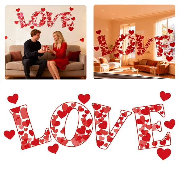 1PC Red Love Wall Stickers - Window Cling Decorative Heart Decals for Valentine's Day, Wedding, Anniversary & Bedroom Wall Window Decor