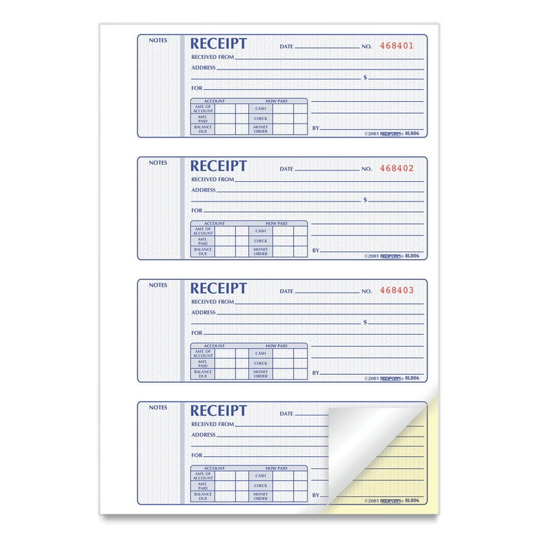 Money Receipt Book, Softcover, Two-Part Carbonless, 7 x 2.75, 4 Forms/Sheet, 200 Forms Total Money Receipt Book, Softcover, Two-Part Carbonless, 7 x 2.75, 4 Forms/Sheet, 200 Forms Total