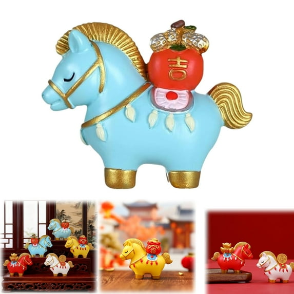 1PC Resin Horse Statue, 2026 Chinese Zodiac Horse Figurine, Artistic and Desktop Decorations, with a Decorative Base, Collectibles for Office Car Home(Blue)