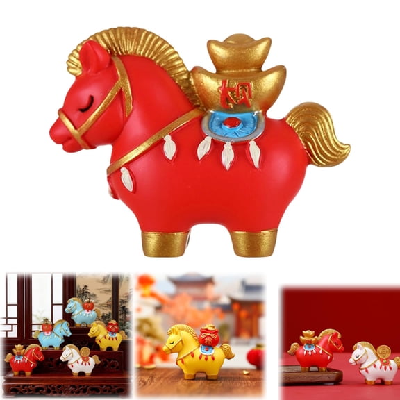1PC Resin Horse Statue, 2026 Chinese Zodiac Horse Figurine, Artistic and Desktop Decorations, with a Decorative Base, Collectibles for Office Car Home(Red)