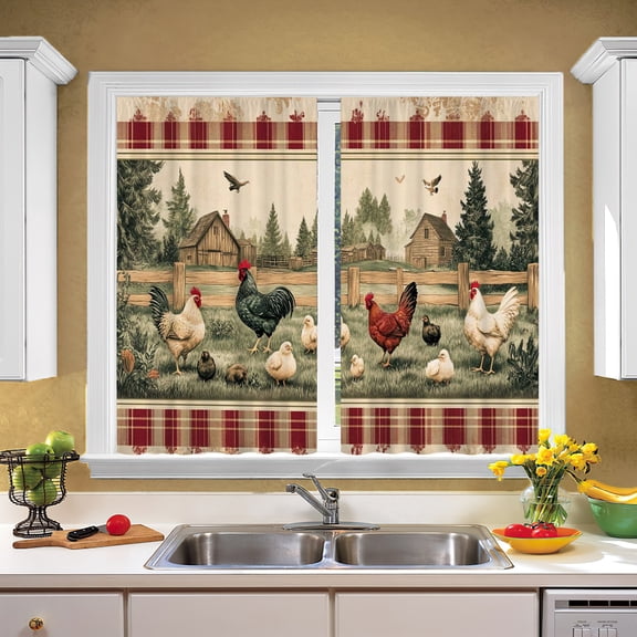 1PC Retro Country Barnyard Rooster Chicks Curtain, Aesthetic Decor for Kitchen Cabinet Window Bookshelf, Country Style Home Decoration, Thanksgiving & Christmas Gifts