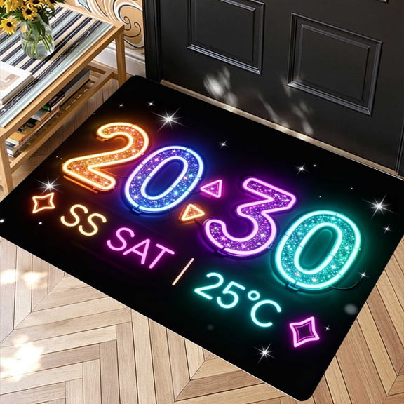 1PC Retro Evening Gauge 20:30 Time Saturday 25°C Printed Soft Fluffy Absorbent Bath Mat, Memory Foam Mat Washable Non Slip Bath Rug, Decor Kitchen Rug for Front Porch Hallway, Holiday Decor Gift