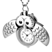 1PC Retro Owl Shape Pocket Watch Lovely Spreading Wings Owl Pocket Watch Delicate Crescent Owl Pocket Watch for Friend Family (Silver)