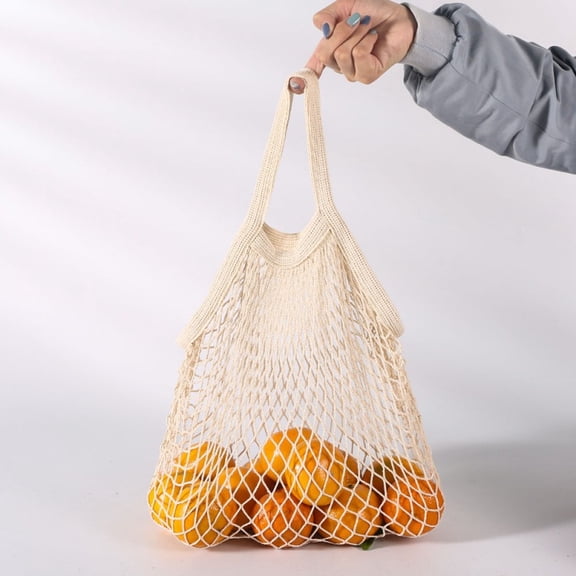 1PC Reusable Mesh Grocery Bag Portable Cotton Produce Containers Washable Net Mesh Tote Bag with Handle String Shopping Organizer for Fruit Vegetable Shopping Storage Market