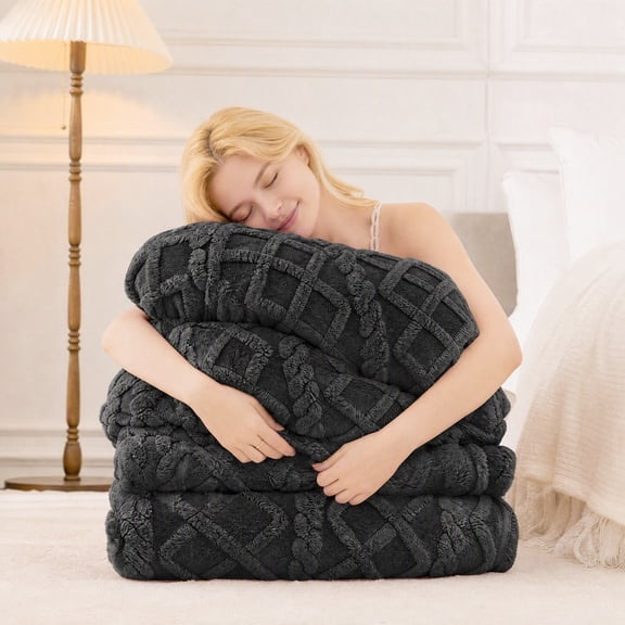1PC Reversible Warm Winter Bed Comforter Ultra Soft Fluffy Bedding Quilts,Queen Size Dark gray