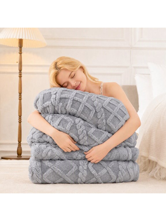 1PC Reversible Warm Winter Bed Comforter Ultra Soft Fluffy Bedding Quilts, Twin Size Gray