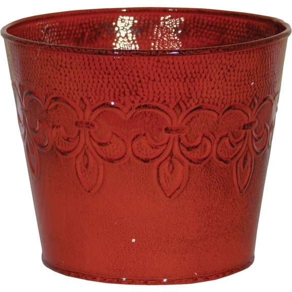 Robert Allen MPT01641 Fluer De Lis Series Metal Planter Flower Pot, 10, 6", Cayenne Red