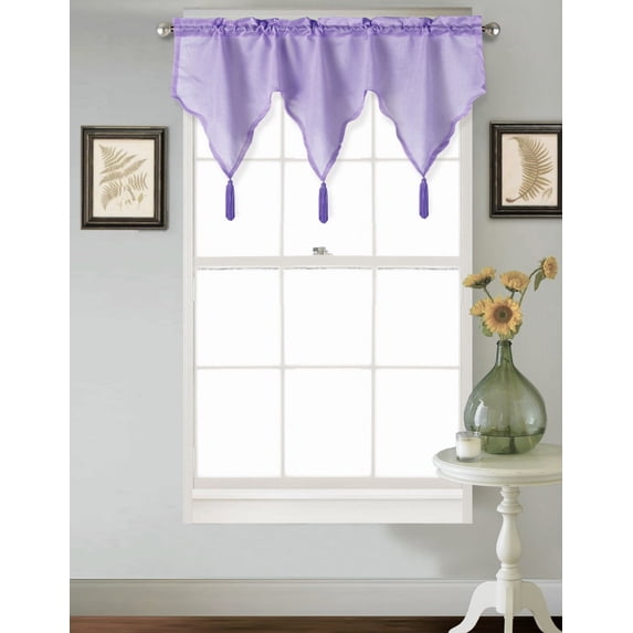 1PC Rod Pocket Faux Silk Window Ascot Beaded Tassel Swag Topper Valance