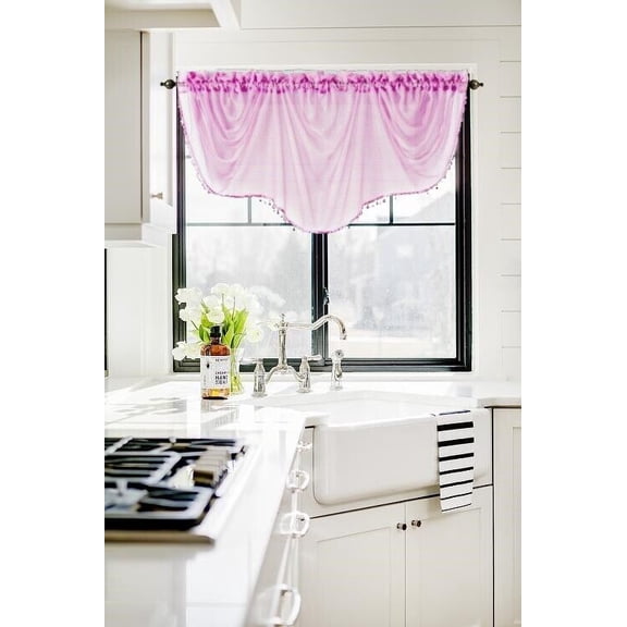 1PC Rod Pocket Faux Silk Window Ascot Beaded Tassel Swag Topper Valance