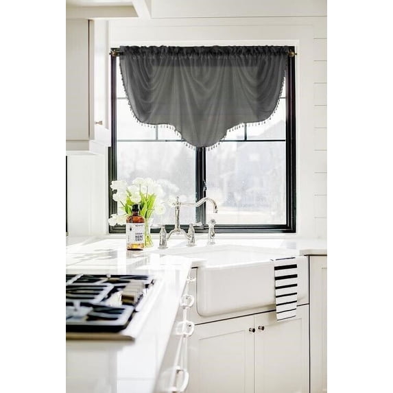 1PC Rod Pocket Faux Silk Window Ascot Beaded Tassel Swag Topper Valance