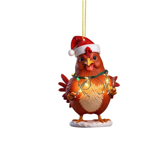 1PC Rooster Christmas Ornaments 2025 2D Acrylic Chicken Farm Christmas Tree Decorations Funny Hanging Pendant for Adults Men Friend Dad Xmas Gifts