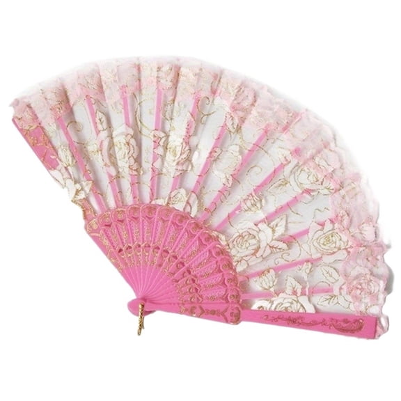 1PC Rose Lace Fan Dance Wedding Party Bride Hand Fan Style Folding Fan Decoration