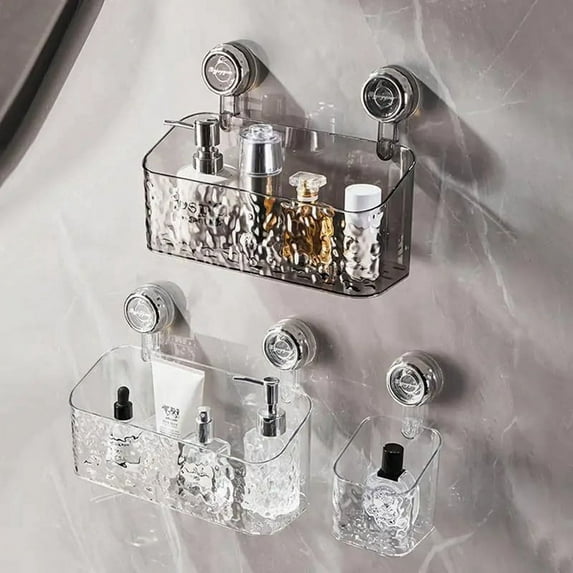 1PC Rotating Suction Cup Storage Rack Bathroom Non Perforated Wall Mounted Organizing and Storage Box Transparent-Gray,S