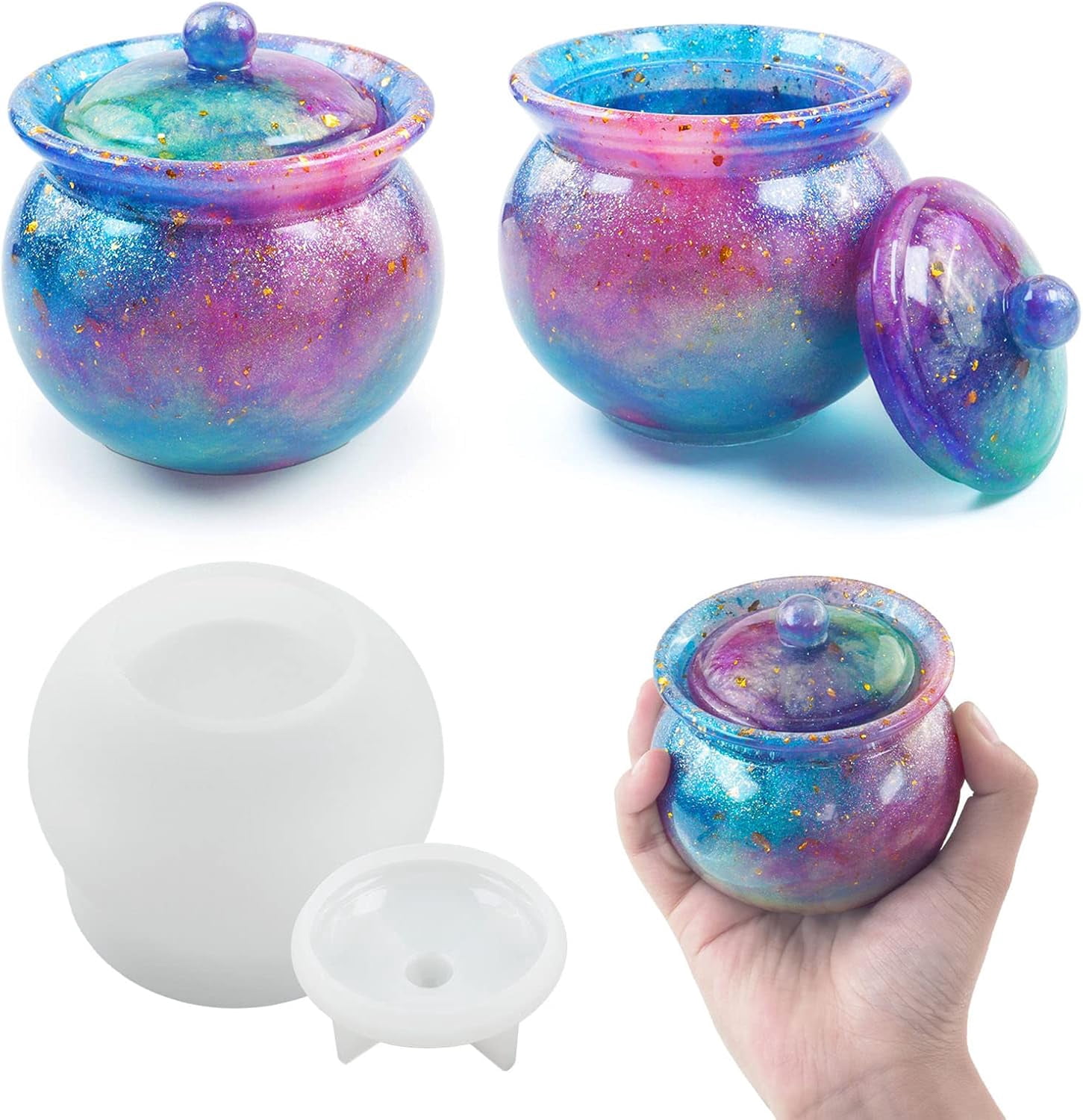 1PC Round Storage Box Silicone Mold, Storage Resin Mold with Lid for Handmade Crafts DIY Storage Jar for Jewelry Ornaments Container