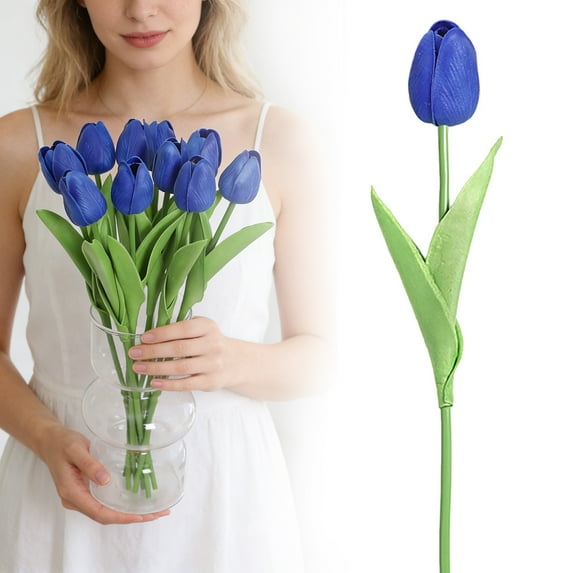 1PC Royal Blue Flowers Tulips Artificial Flowers Real Touch Blue Tulips Faux Flowers for Home Table Decor Wedding Bouquet Party Baby Shower Centerpieces Bridal Bouquet Decor (Blue)