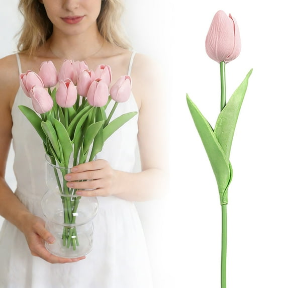 1PC Royal Blue Flowers Tulips Artificial Flowers Real Touch Blue Tulips Faux Flowers for Home Table Decor Wedding Bouquet Party Baby Shower Centerpieces Bridal Bouquet Decor (Pink)