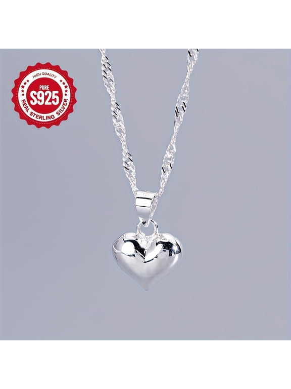 1PC S925 Sterling Silver Heart-Shaped Pendant Necklace - Durable, Hypoallergenic, and Nickel-Free for Sensitive Skin, Suitable for Daily Wear, Ideal Gift for Loved Ones,Silvery