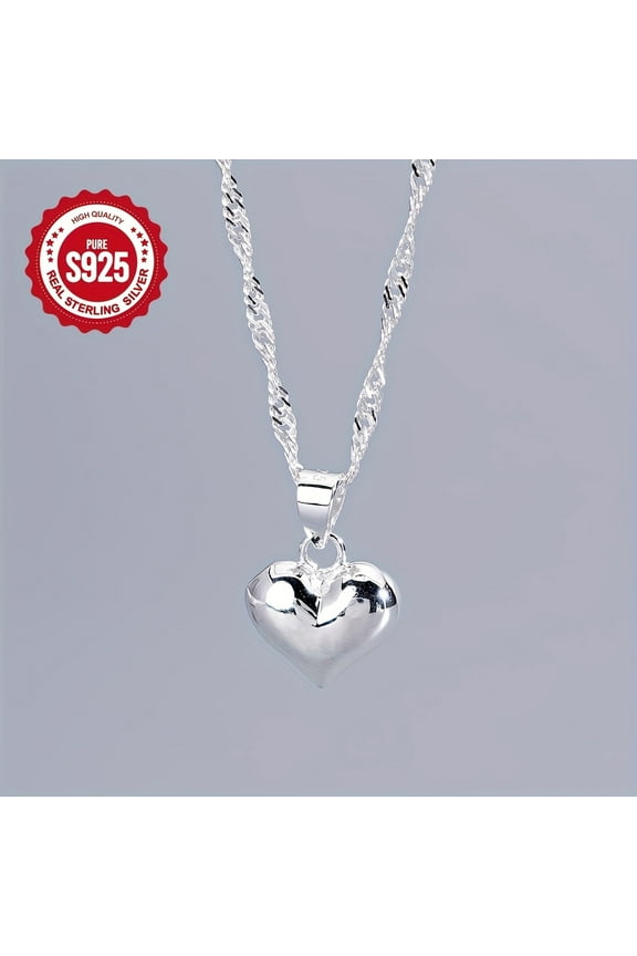 1PC S925 Sterling Silver Heart-Shaped Pendant Necklace - Durable, Hypoallergenic, and Nickel-Free for Sensitive Skin, Suitable for Daily Wear, Ideal Gift for Loved Ones,Silvery