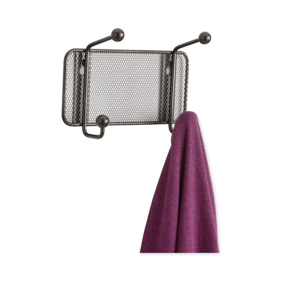 1PC Safco Onyx Mesh Wall Racks, 2-Hook, 8.5w x 3d x 5.5h, Black