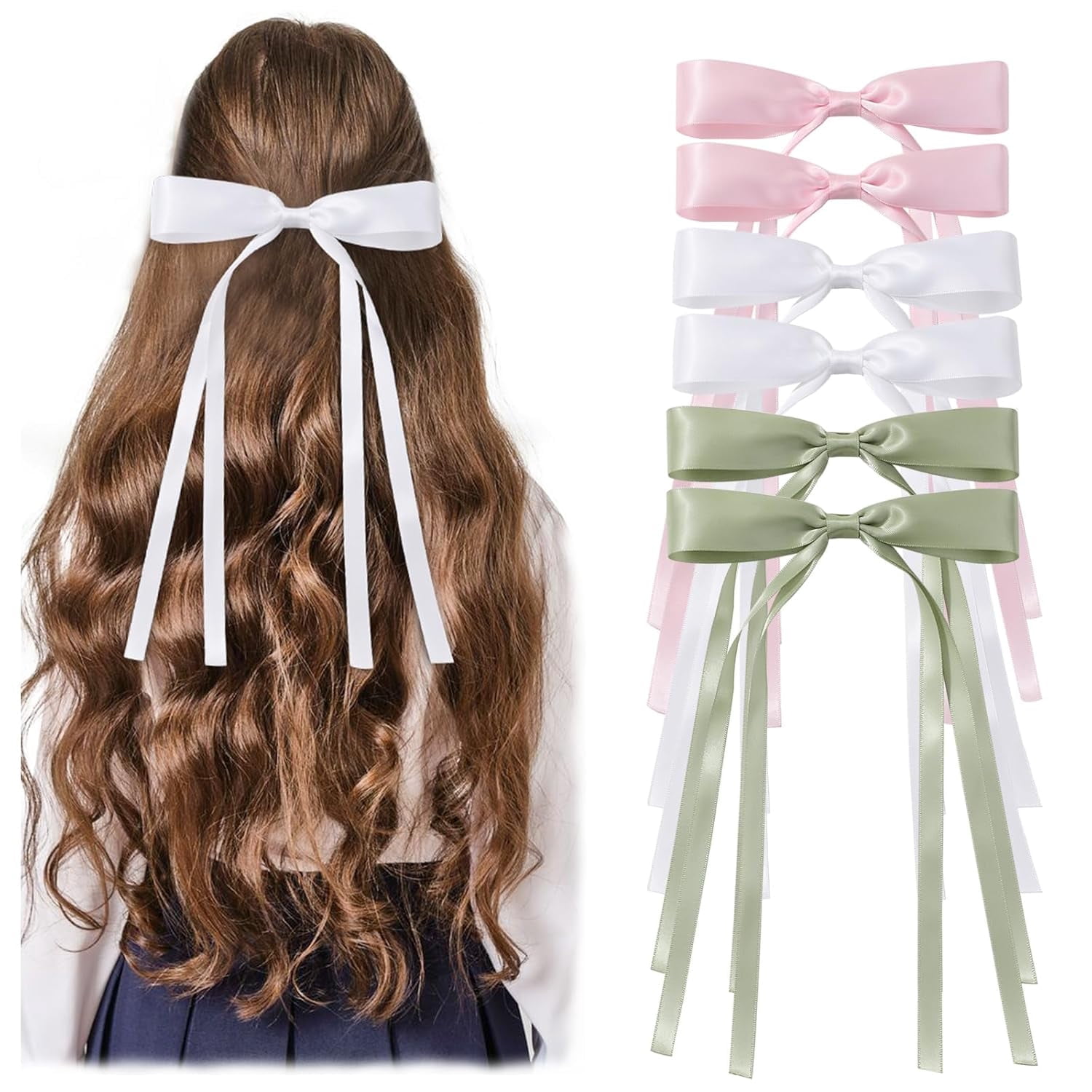 1PC Satin Hair Bows for Women Large Hair Barrettes Ribbon for Girls Giant Long Bow Hair Clips Ponytail Holder Silk Big Hair Clips Accessories for Women(Black)