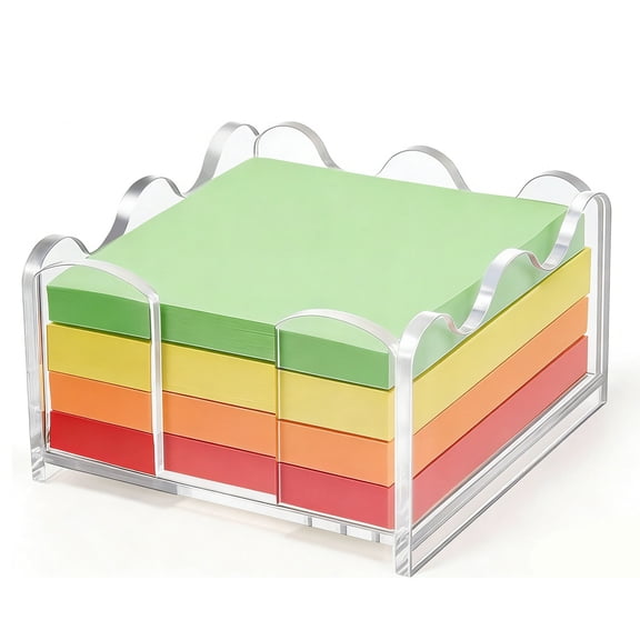 1PC Scalloped Acrylic Sticky Note Holder,Clear Cute Notepad Holder Sticky Note Dispenser with Wave Design, Thick Acrylic Desk Organizer for Office, Home, Dorm, Classroom Desk