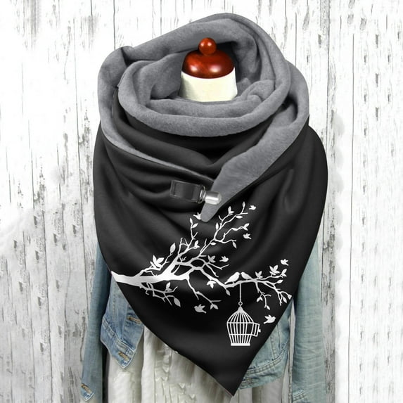 1PC Scarf Brown Polyester Christmas Womens Autumn And Winter Fashion Scarf Cotton Warm Headscarf Christmas Print Scarf