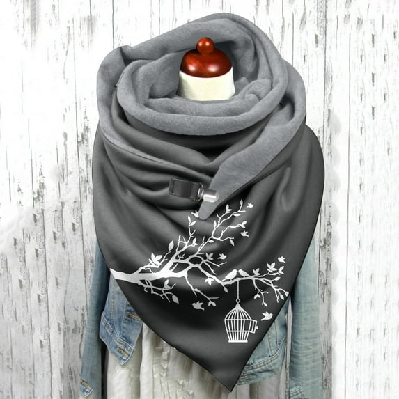 1PC Scarf Brown Polyester Christmas Womens Autumn And Winter Fashion Scarf Cotton Warm Headscarf Christmas Print Scarf