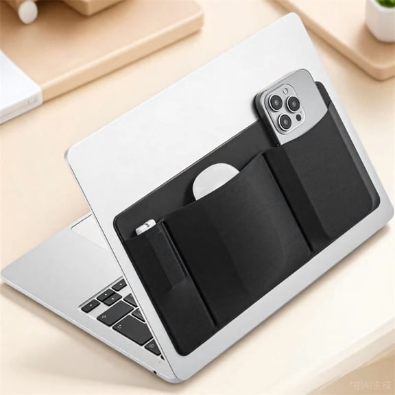 1PC Self-Adhesive Laptop Storage Pouch Mouse External Hard Drive Bag, Stick On Electronics Accessories Organizer, Slim Elastic Cable Earphone USB Holder for Office Travel
