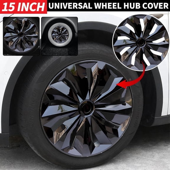 15 Inch Universal Wheel Covers  Gloss Black Wheel Hub Caps, Snap-On Replacement Rim Covers, Reduce Wind Resistance, Fit Most Cars, Trucks & SUVs