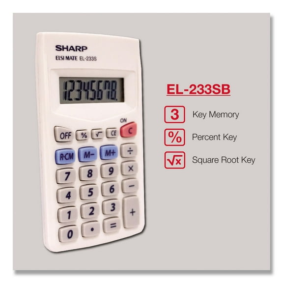 1PC Sharp EL233SB Pocket Calculator, 8-Digit LCD