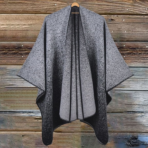 1PC Shawl Black Spandex Women's Travel Plaid Shawl Wraps Open Front Poncho Cape Warm Oversized Sweaters Casual Cardigan Shawls for Fall Winter