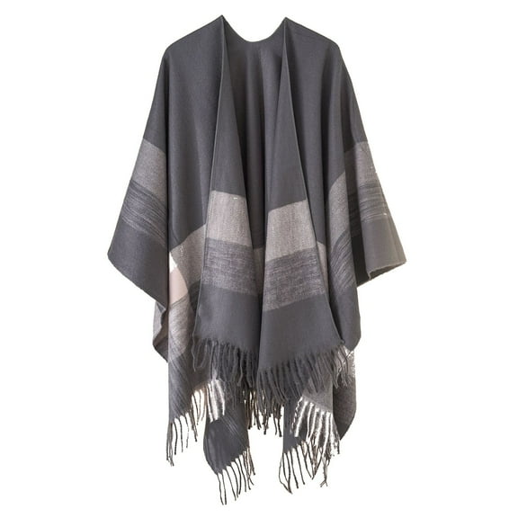 1PC Shawl Gray Cotton Womens Stripe Color Blocking Color Blocking Autumn Spring Winter Windproof Warm Fashion Cloak Shawl Cardigan Shawl