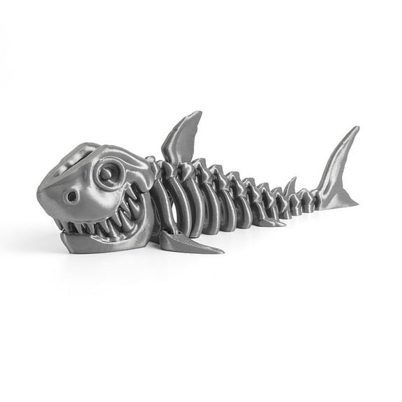 1PC Silver 19CM 3D printed shark figurine with movable joints