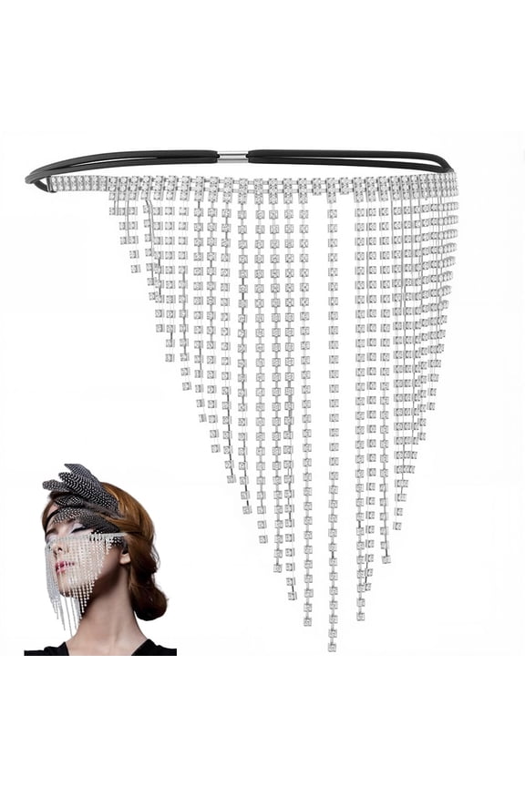 1PC Silver Face Chain Jewelry Rhinestone Metal Head Hair Chain Veil Vintage Boho Tassel Fringe Headband Headpiece for Women Costumes Rave Party Wedding Cosplay Dance Accessories diy