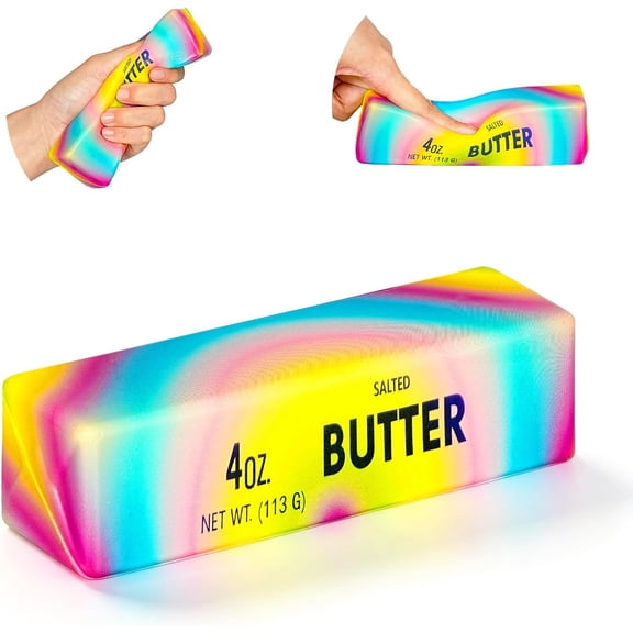 1PC Slow Rising Squishing Butter Stick, Sticky Butter Sticks Squeeze Toys, Realistic Food Squishies Fidget Toys for Decompression Anxiety Relaxation (Rainbow Small)