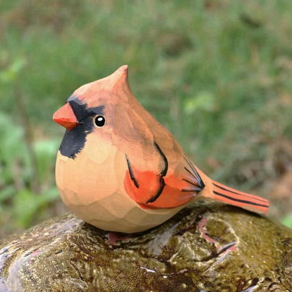 1PC Small Carved Wooden Northern Cardinal Figurines, Handmade Cardinal Birds Sculpture Craft Set, Cute Cardinal Statues Home Decor Art Carving Work