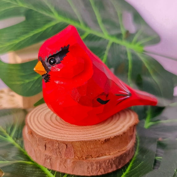1PC Small Carved Wooden Northern Cardinal Figurines, Handmade Cardinal Birds Sculpture Craft Set, Cute Cardinal Statues Home Decor Art Carving Work