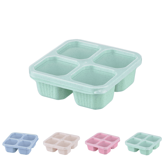 1PC Snack Containers, Divided Bento Lunch Snack Box with Transparent Lids, Reusable Meal Snack Containers for Adults, BPA Free, 4 Compartment Food Storage Containers for People Work Travel Green