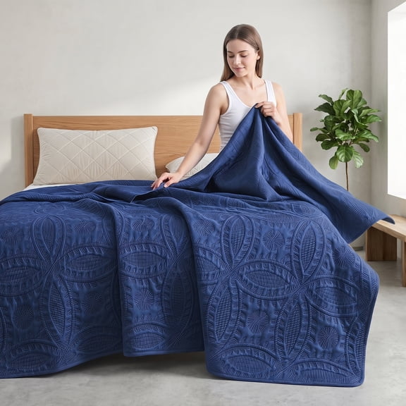 1PC Soft Breathable Summer Throw Blanket for Household Multi‑Purpose Use,Navy,Size:90"×90"