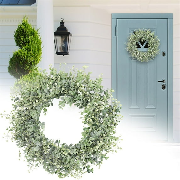 1PC Soft Touch Green Mini Leaves Wreath for Indoor and Outdoor, Artificial Wreath Greenery Wreath For Front Door Decorating, Romantic Green Wreath for Wedding Decor