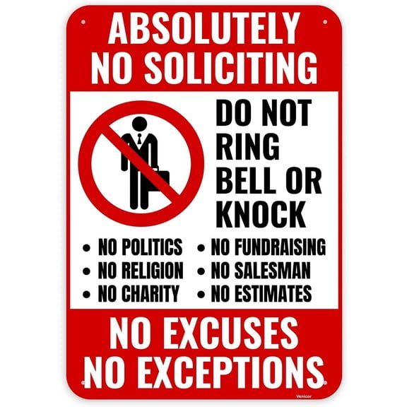 1PC No Soliciting Sign for Home, 10 x 7 Inches - Aluminum - Do Not Knock Please Dont Ring Doorbell - No Silication Solicitors Soliciting Sign for Front Door Home House