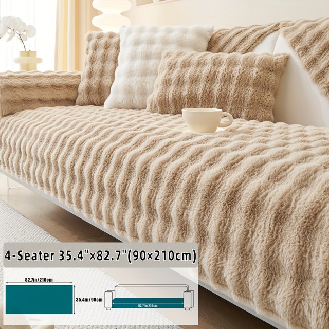 1PC Solid Color Imitation Rabbit Plush Sofa Slipcover Dog Friendly Anti