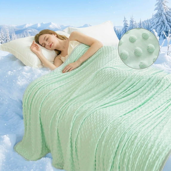1PC Solid color 3D Bubble Dot Cooling Blanket, Lightweight Breathable Summer Quilt for Hot Sleepers, Soft Textured Bed Cover for Bedroom, Couch & Travel(Green,Throw)