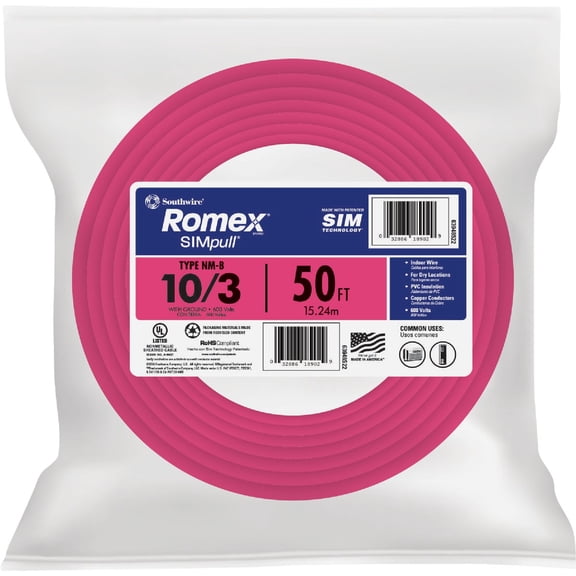 1PC-Southwire 63948422 Non-Metallic Romex Sheathed Cable, Copper, 50' Indoor & Outdoor Use, NEC-Compliant