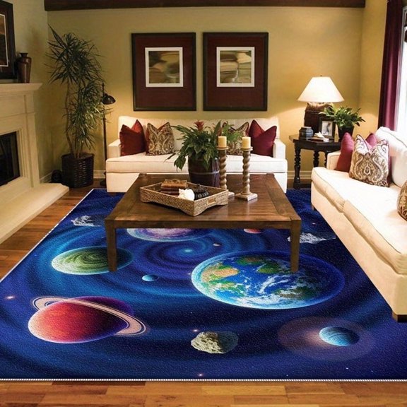 1PC Space-themed Area Carpet Local Carpet, Lightweight Washable Easy-to-Tidy Carpet Mat Festival Gift, Suitable for Living Room, Bedroom, Dining Room, Office, Balcony, Room Accessories