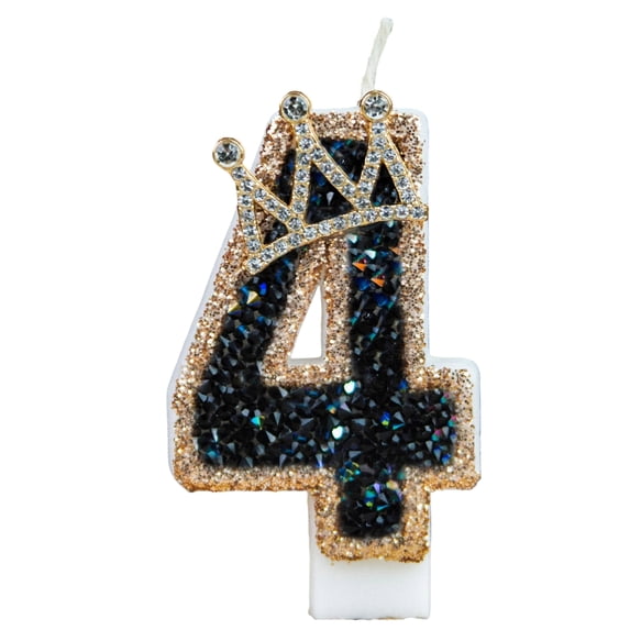 1PC Sparkling Cartoon Number 4 Birthday Candle - Glittery Crown Design' Birthday Parties, Cake Decorations, Festive Celebrations