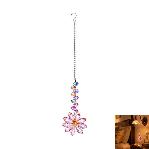 1PC Sparkling Floral Crystal Suncatcher, Sun Catcher with Chain Rainbow Maker, Whimsical Crystal Ornament for Wall, Auto & Farmhouse Decor C