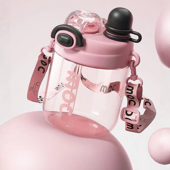 1PC Sports Travel Water Bottle, Large Capacity Tonnage Bucket Style, Big Mouth with Cool Strap, Adult Crossbody Pink Water Jug